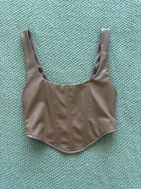 Faux Leather Brown Corset Crop Top